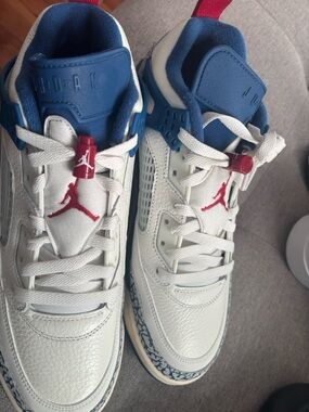 Jordan Kids White Sneakers with Blue and Red Accents